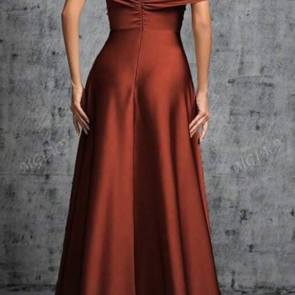 Satin Knee-Length Sheath Square Neckline Dress Burnt Orange main image 1